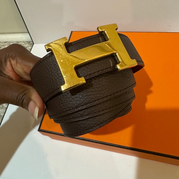 Hermes Constance Reversible belt Chocolate Togo/Burgundy Box Leathers Size 95